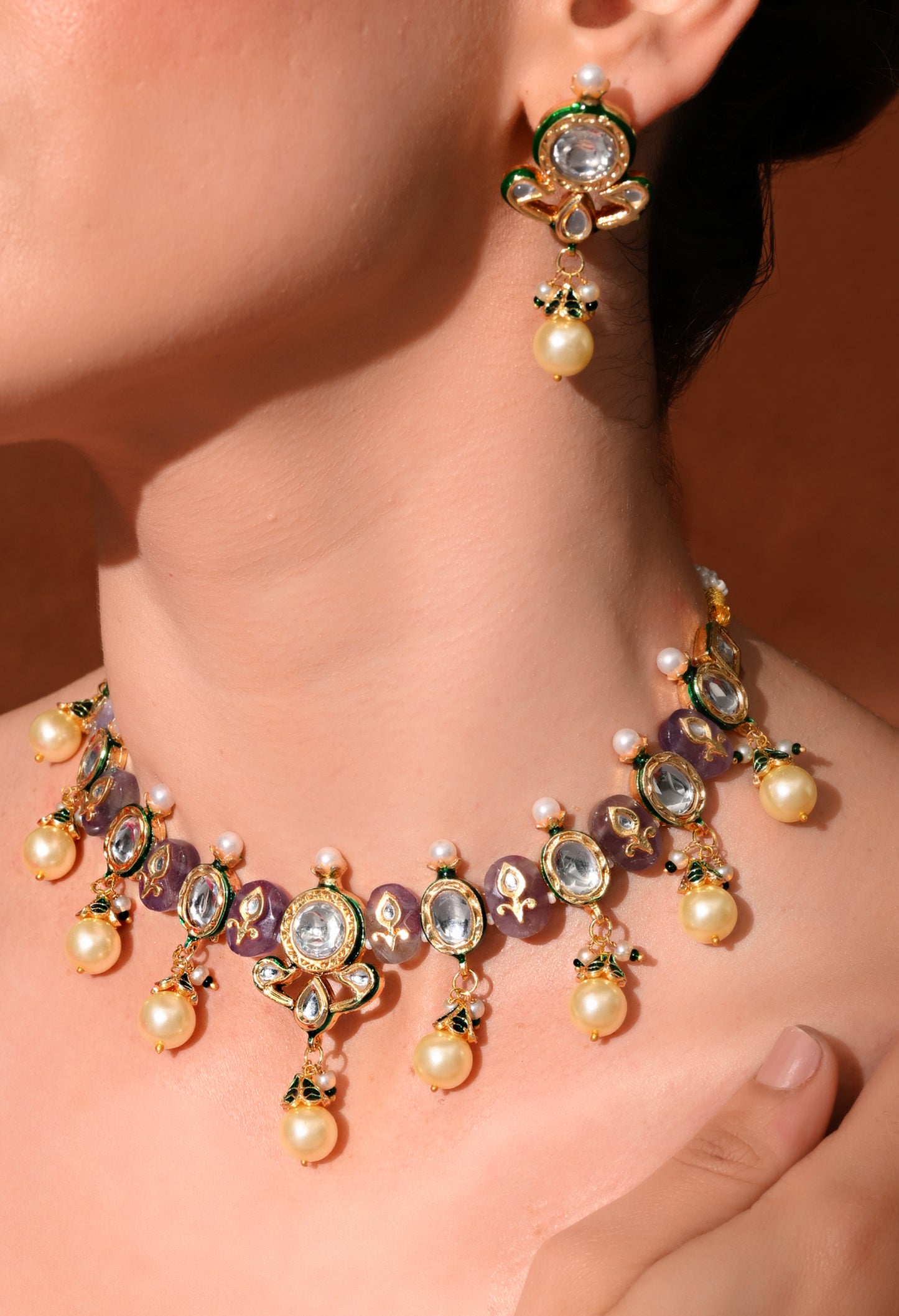 Gold plated ethnic  necklace set with earings