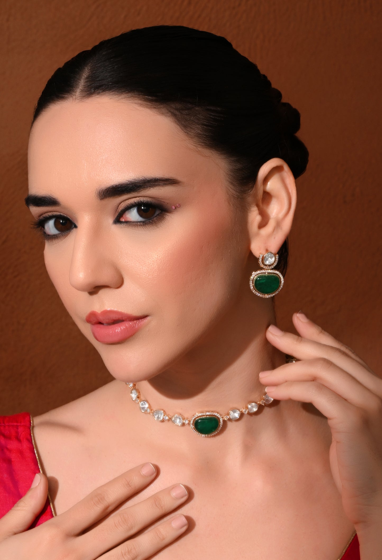 Gold plated ethnic necklace with earings