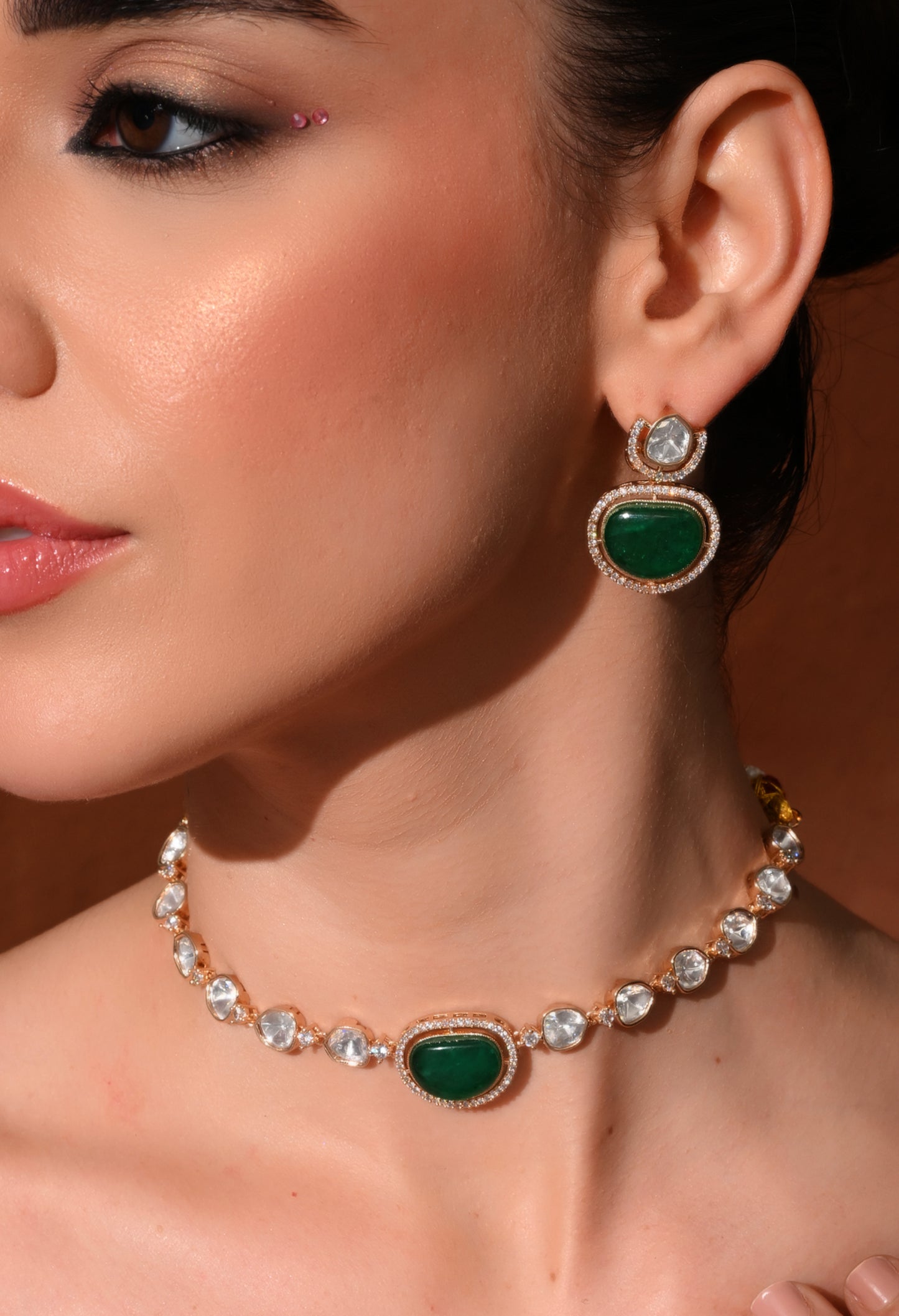 Gold plated ethnic necklace with earings