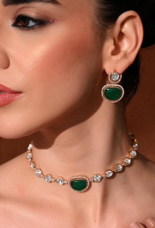 Gold plated ethnic necklace with earings