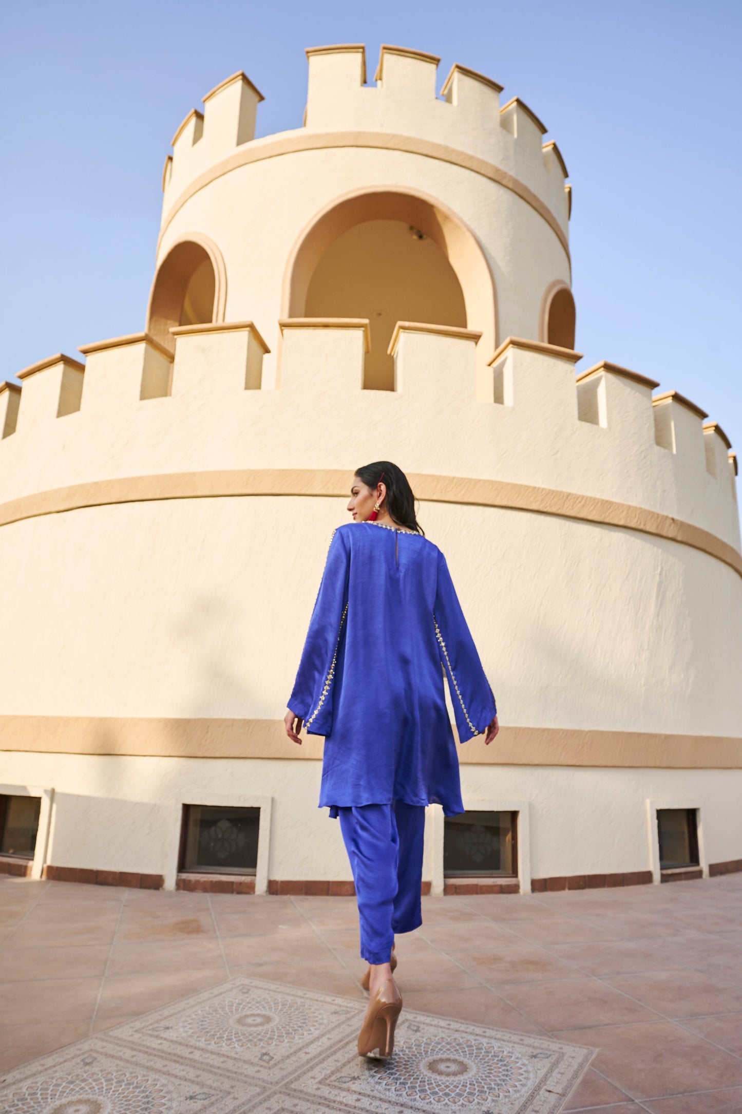 Teen Line Embroidered Bell Sleeve Kurta with Pant- EC-AK-EG24-09- Blue