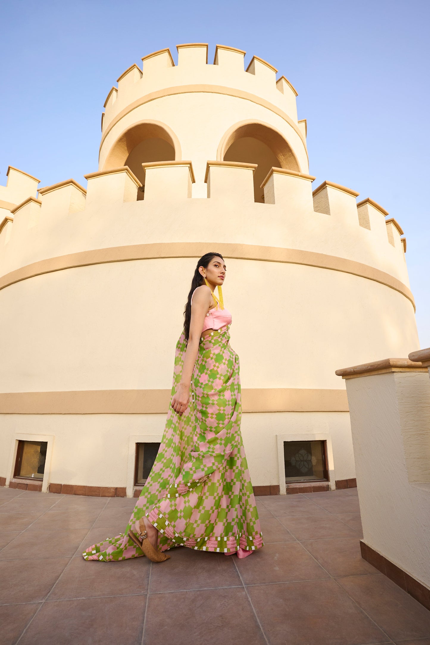 POP EMBROIDERED SAREE AND BLOUSE- EC-SA-EG24-17- LightPinkGreen