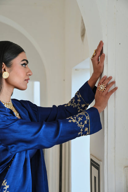 ROYAL BLUE LOOSE FITTED EMBROIDERED BLAZER WITH BRALET AND PALAZZO- EC-BJ-RAHI25-19- RoyalBlue
