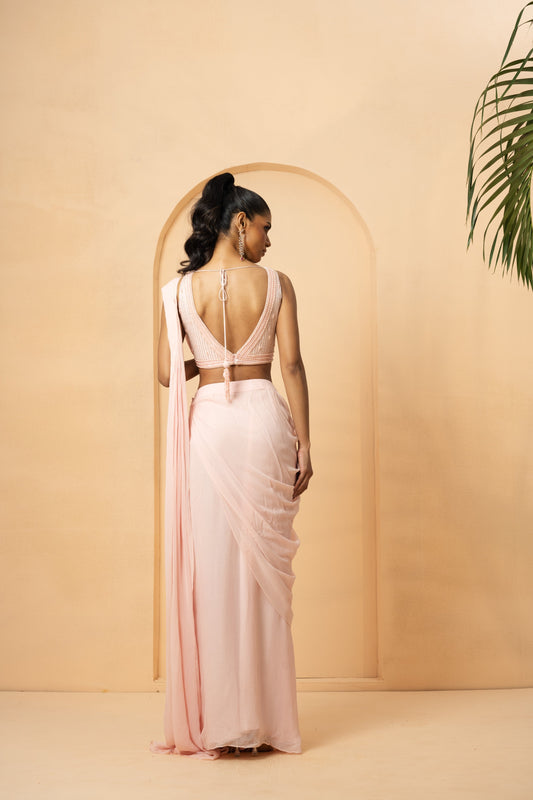 Baby Pink Pre-Stitched Drape Saree