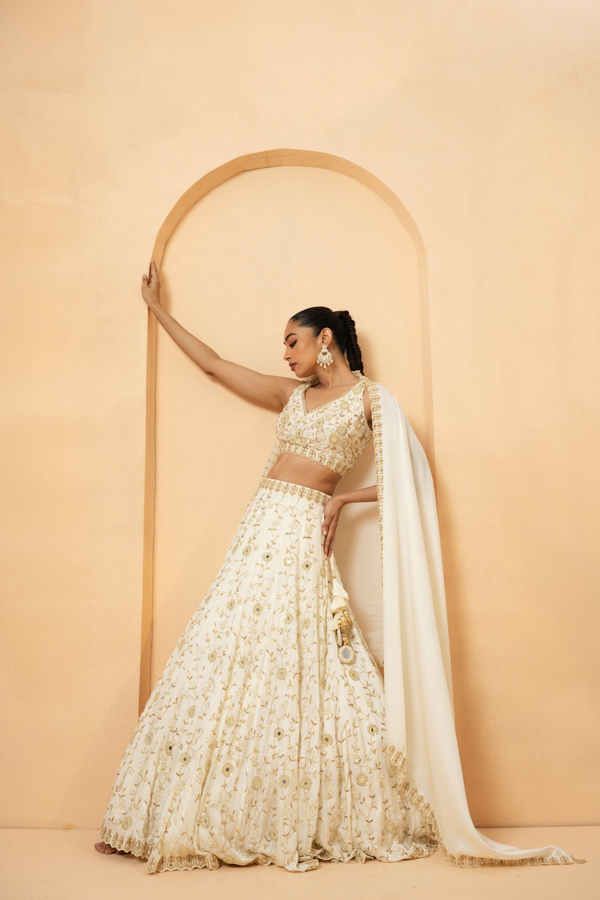 Ivory Mirror Work Lehenga Set