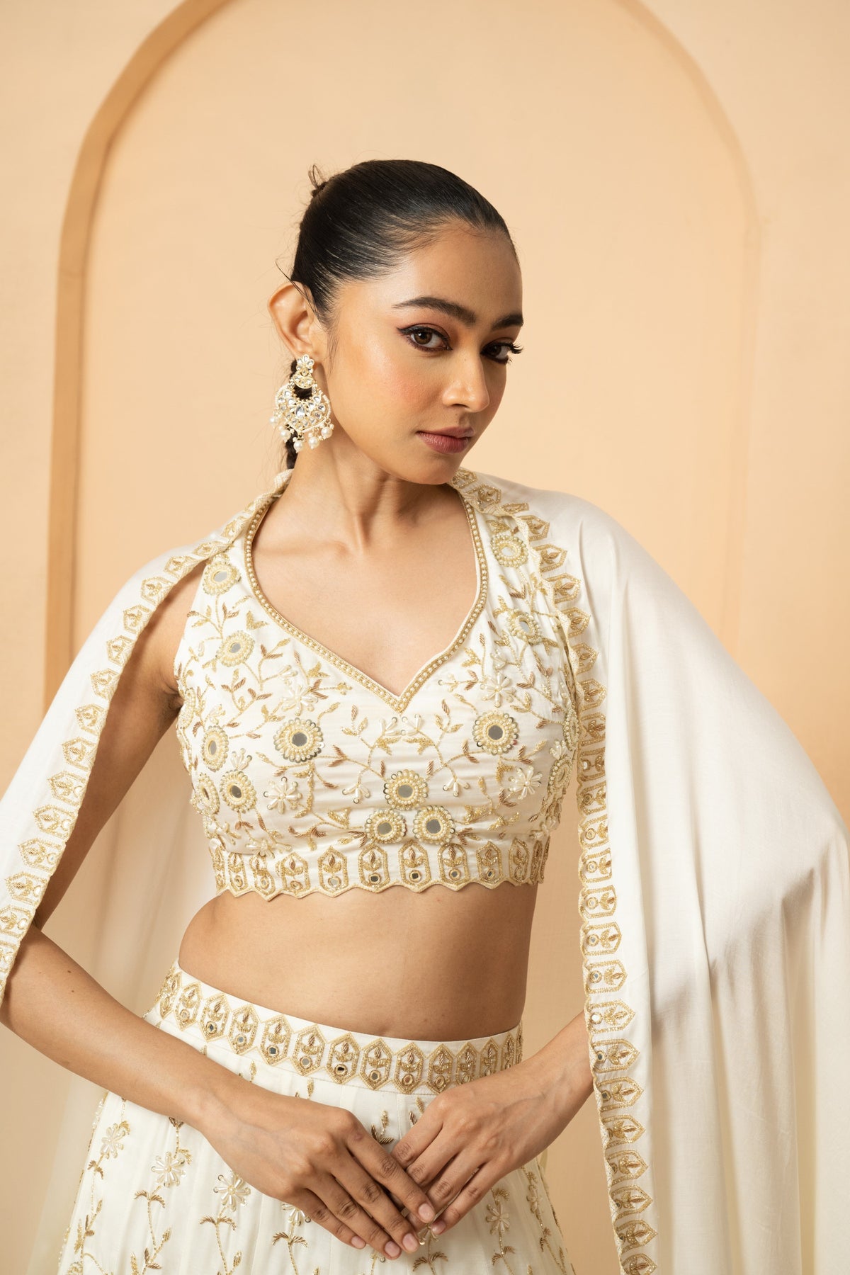 Ivory Mirror Work Lehenga Set