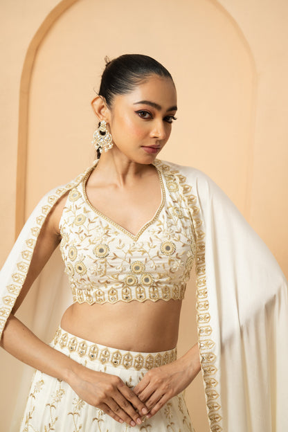 Ivory Mirror Work Lehenga Set