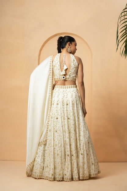 Ivory Mirror Work Lehenga Set