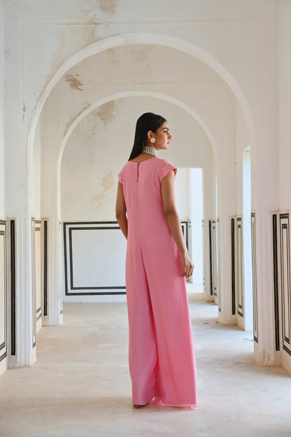 SMALL FLORAL BUTTI EMBROIDERED LOOSE JUMPSUIT- EC-JS-RAHI25-14- BabyPink