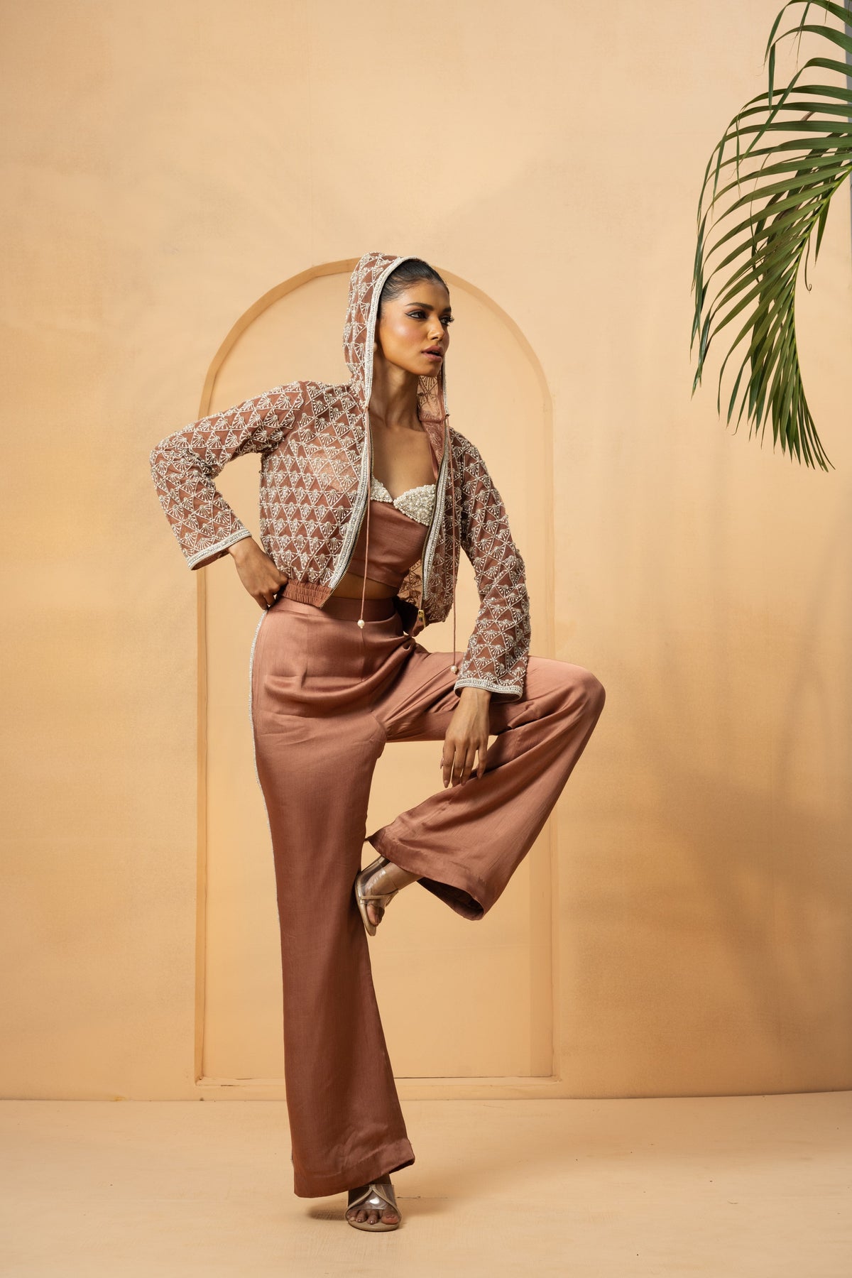 Metallic Rose Gold Embroidered Co-Ord Set
