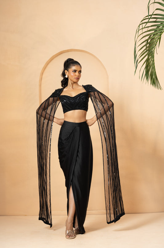 Black Co-ord Set with Attached Cape