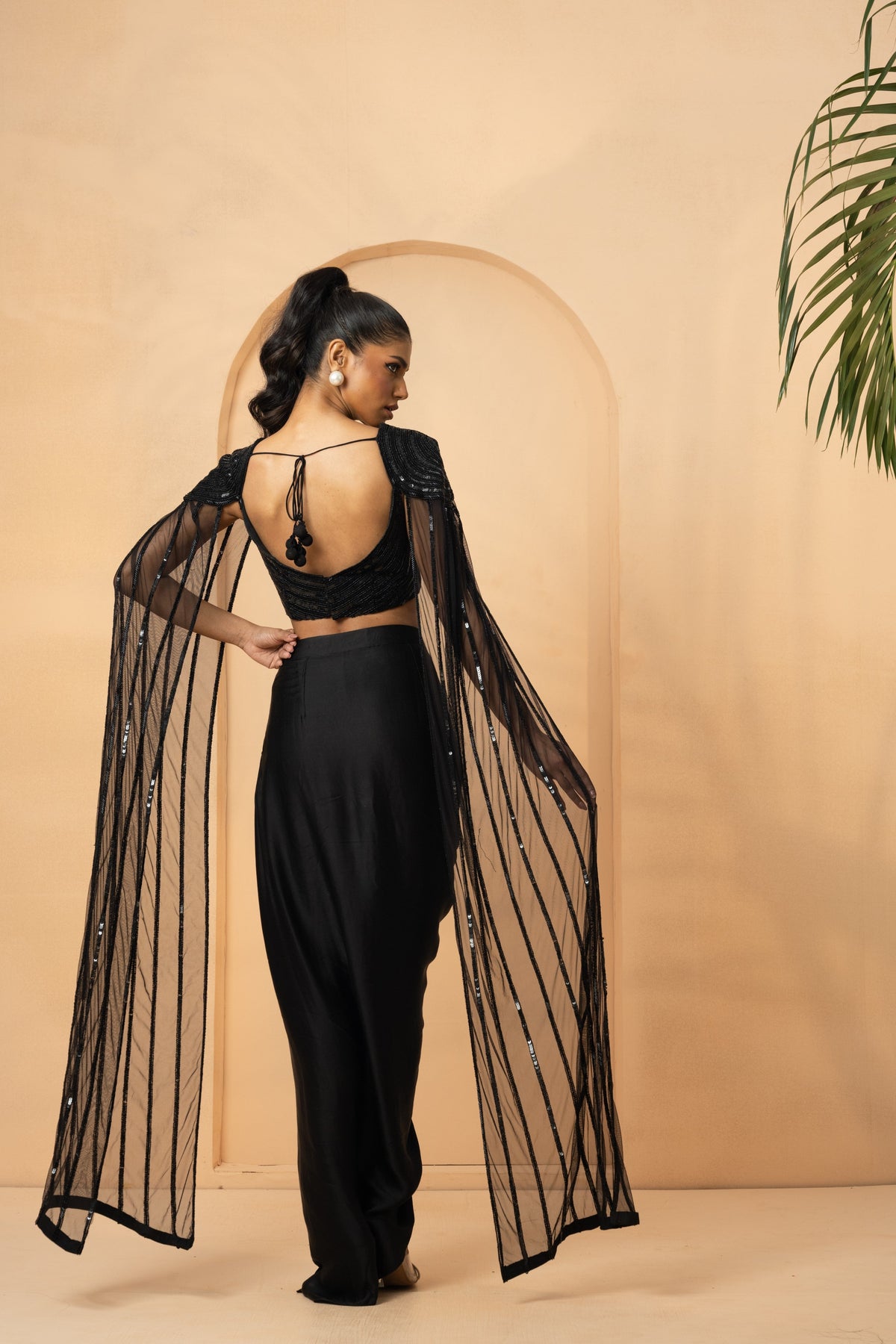 Black Co-ord Set with Attached Cape
