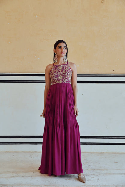 MAGENTA BIG FLOWER JAAL EMBROIDERED ANARKALI WITH DUPATTA- EC-AK-RAHI25-06- Magenta