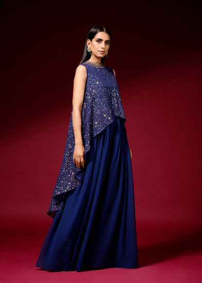 Midnight blue sequined cape set