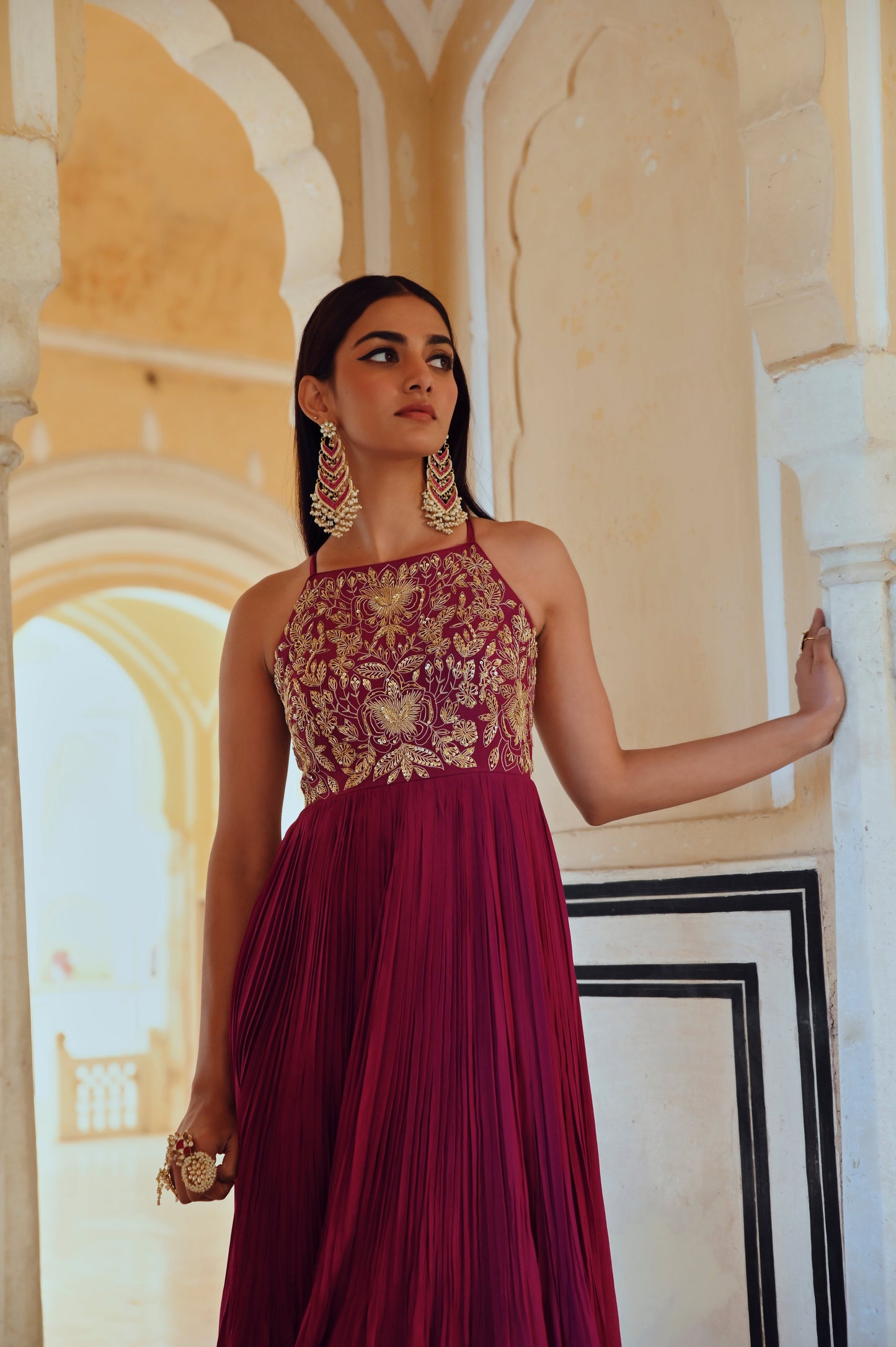 MAGENTA BIG FLOWER JAAL EMBROIDERED ANARKALI WITH DUPATTA- EC-AK-RAHI25-06- Magenta