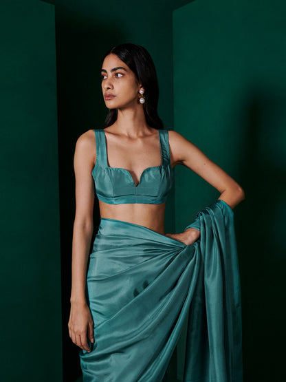Handwoven Teal Blue Silk Saree
