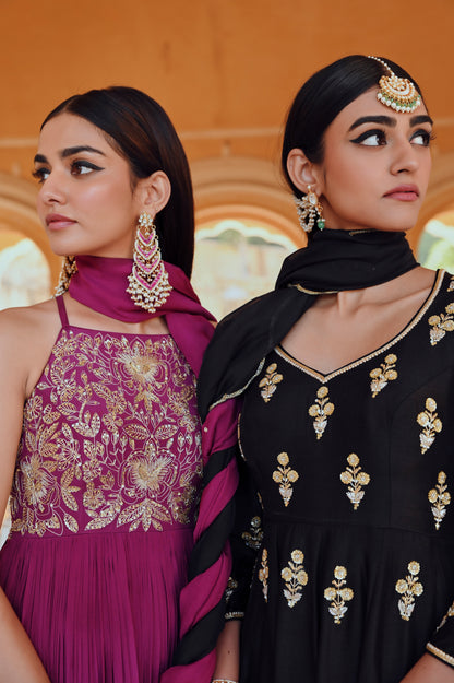 MAGENTA BIG FLOWER JAAL EMBROIDERED ANARKALI WITH DUPATTA- EC-AK-RAHI25-06- Magenta