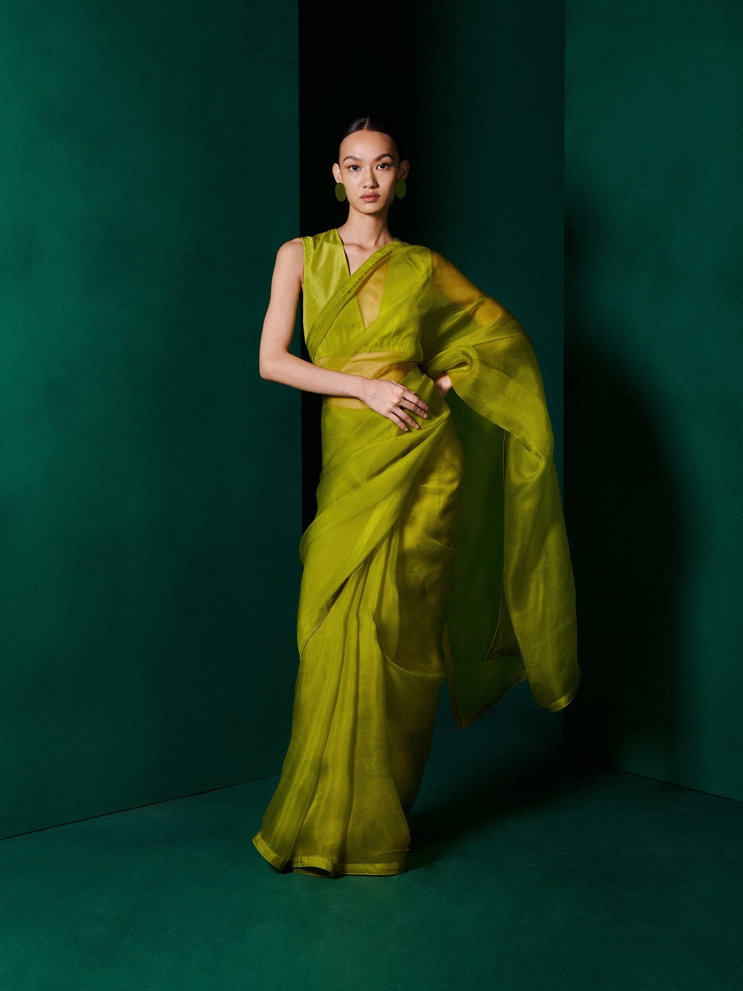 Handwoven Moss Green Organza Saree