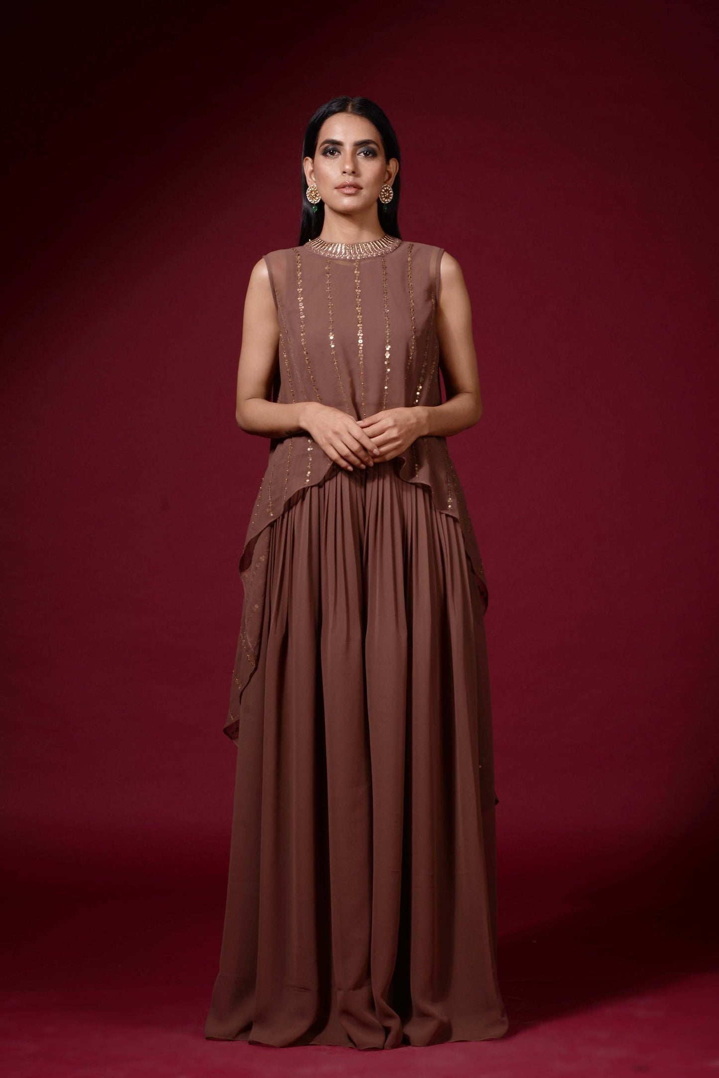 Brown Cape Palazzo Set