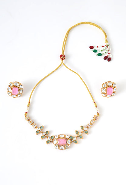 Gold plated ethnic  chokar set with earings