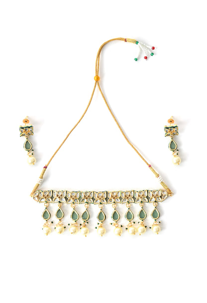 Gold plated ethnic  chokar set with earings