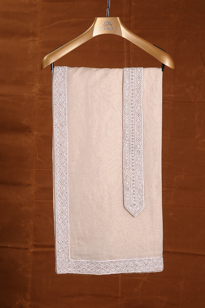 MUSHROOM RAW SILK EMBROIDERED SHERWANI KURTA TROUSER SET
