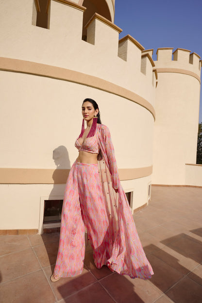 Abstract Printed Palazzo with Embroidered Blouse and Jacket- EC-JP-EG24-23- MultiColor