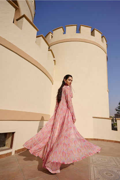 Abstract Printed Palazzo with Embroidered Blouse and Jacket- EC-JP-EG24-23- MultiColor
