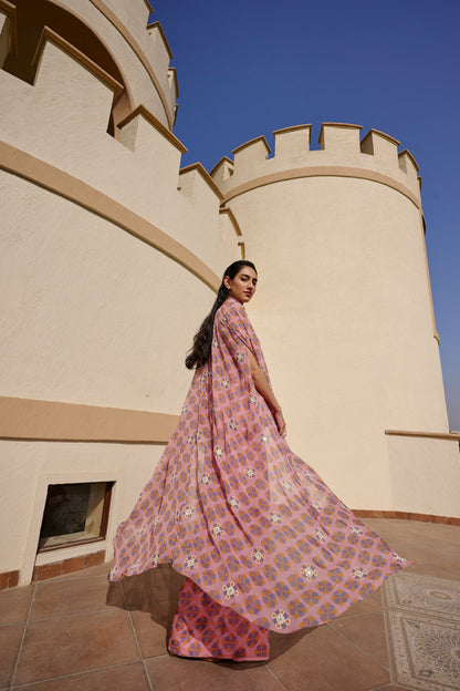 GEOMETRIC PRINT PALAZZO WITH BLOUSE AND JACKET- EC-JP-EG24-24- PinkBlue