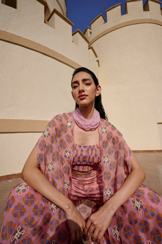 GEOMETRIC PRINT PALAZZO WITH BLOUSE AND JACKET