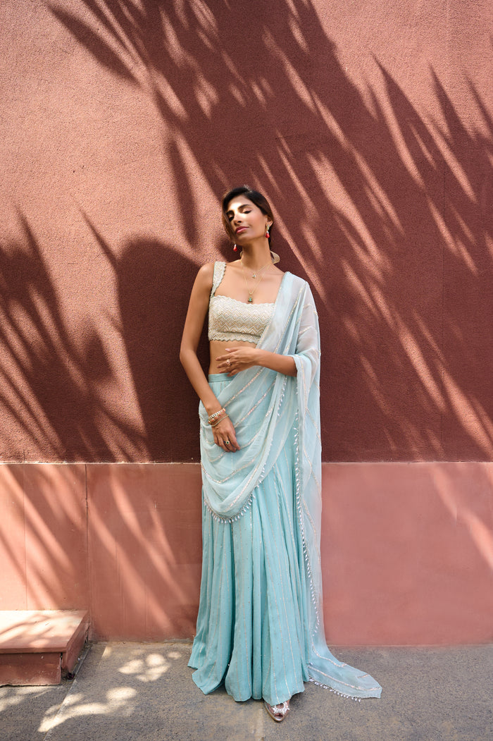 Dusty Blue Green Ines Saree