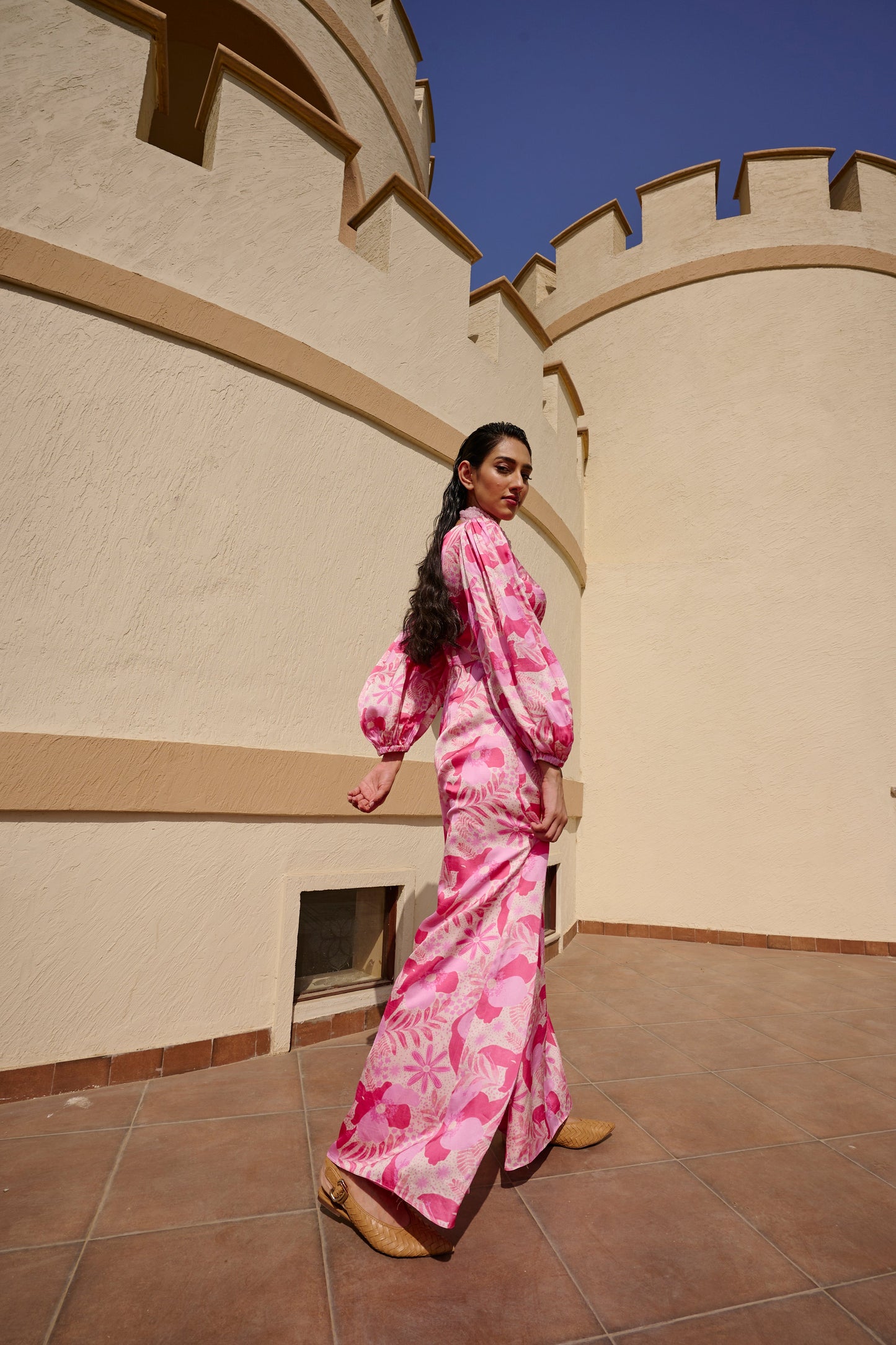 Floral Printed  Overlapping Jumpsuit- EC-JS-EG24-13- BabyPinkWhite