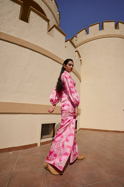 Floral Printed  Overlapping Jumpsuit- EC-JS-EG24-13- BabyPinkWhite