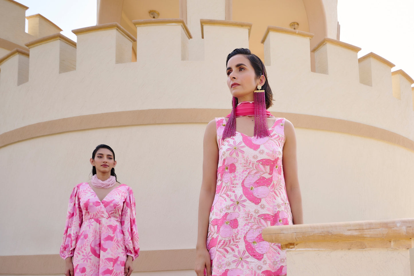 FLORAL PRINTED KURTA WITH PALAZZO AND DUPATTA- EC-KP-EG24-11- BabyPinkWhite