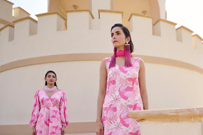 FLORAL PRINTED KURTA WITH PALAZZO AND DUPATTA- EC-KP-EG24-11- BabyPinkWhite