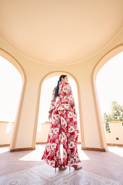 SAINA NEHWAL IN FLORAL PRINT EMBROIDERED TIE-KNOT JACKET WITH PANT- EC-JP-EG24-20- MaroonWhite