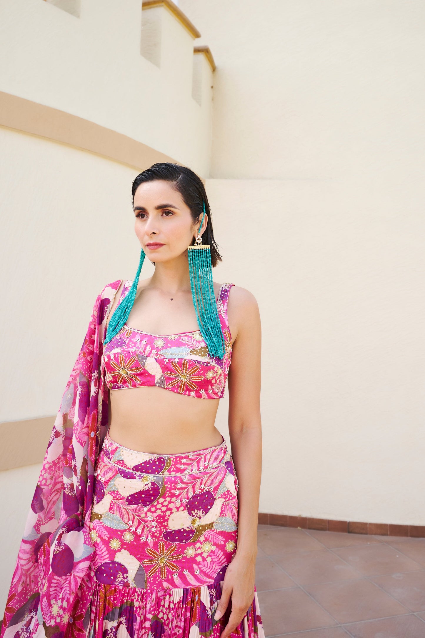 Amyra Dastur in Fuschia Floral Lehenga With Blouse And Dupatta- EC-GC-EG24-29- PinkPurple