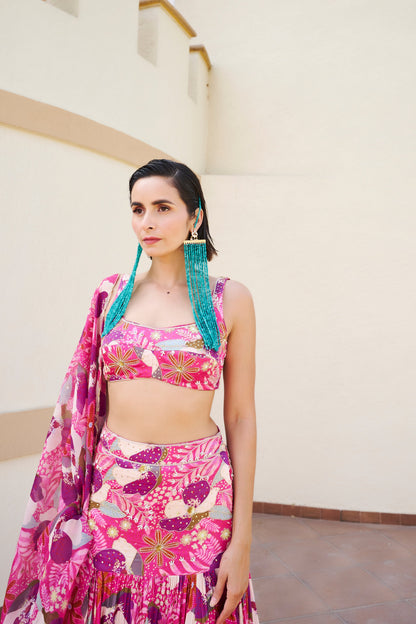 Amyra Dastur in Fuschia Floral Lehenga With Blouse And Dupatta- EC-GC-EG24-29- PinkPurple
