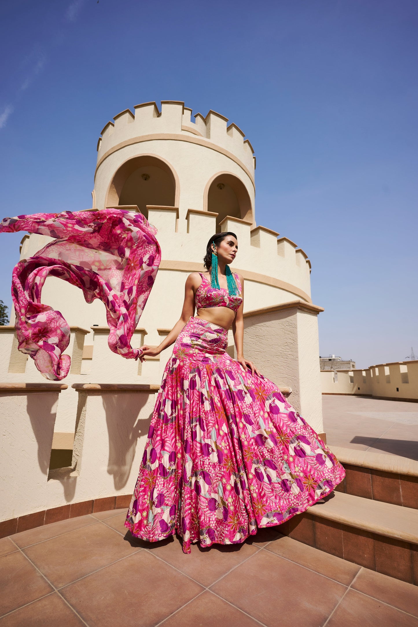 Amyra Dastur in Fuschia Floral Lehenga With Blouse And Dupatta- EC-GC-EG24-29- PinkPurple