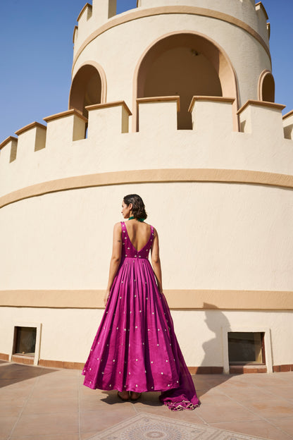 Round Neck All Over Butti Embroidered Can can Floor Length Anarkali- EC-AK-EG24-08- Purple