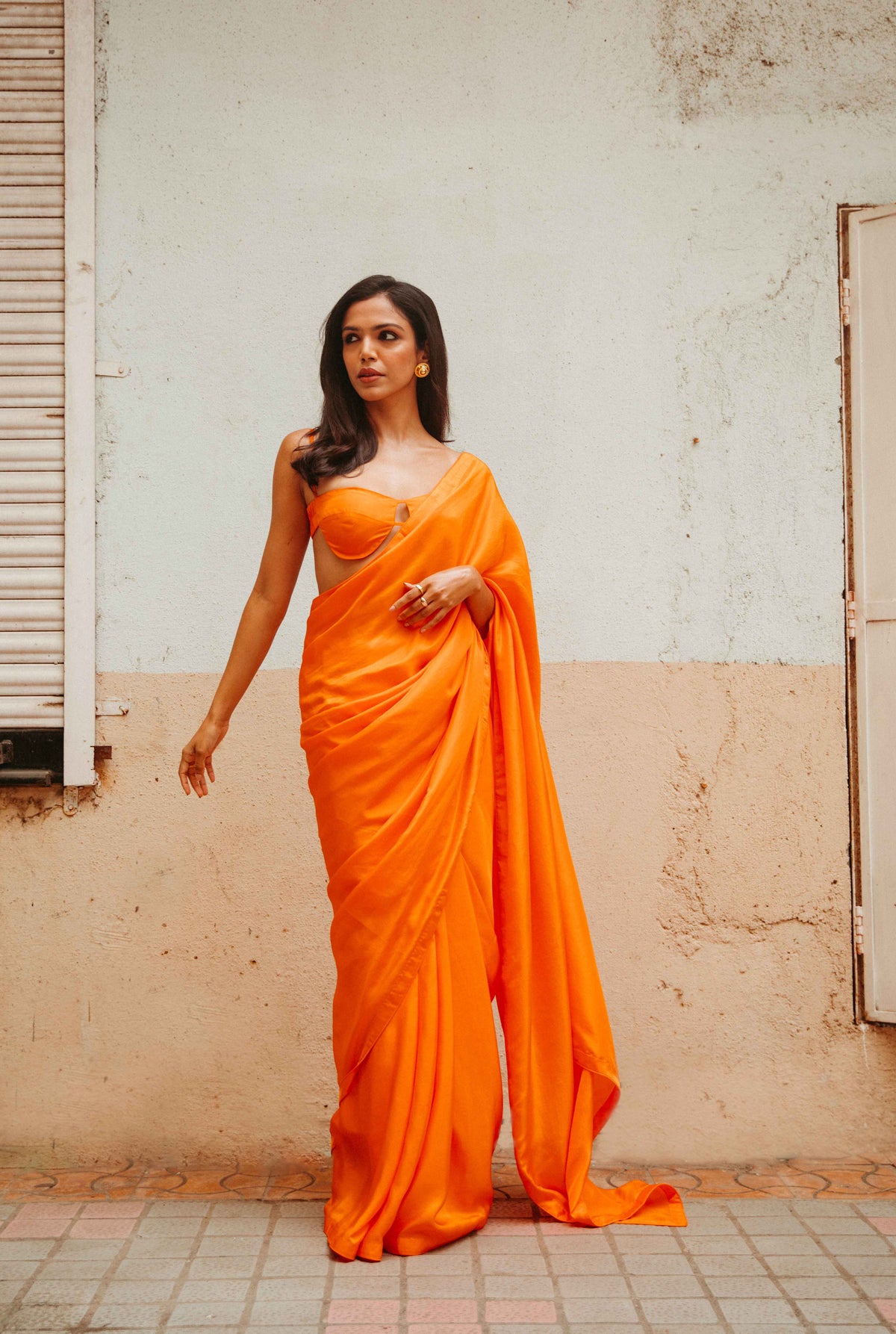 Handwoven Tangerine Orange Silk Saree