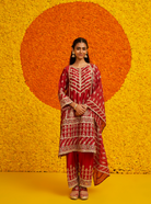 Deep Red Silk Embroidered Kurta Set