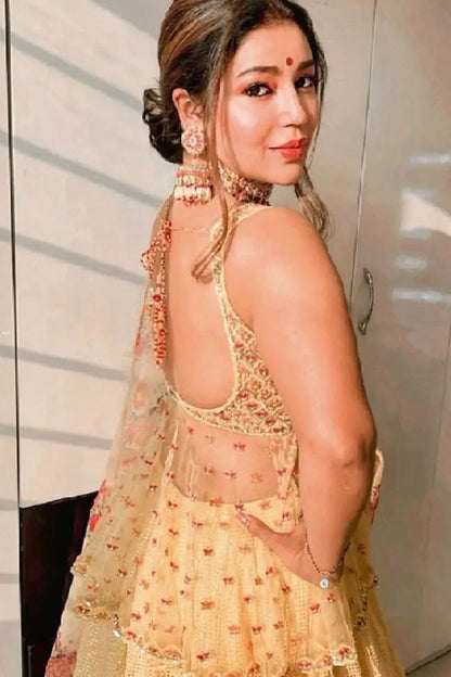 Devoleena in Bright Yellow Net Peplum With Georgette Mokaish Lehenga