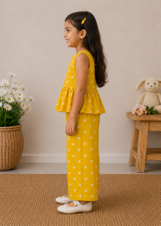 Yellow polka dot cord set
