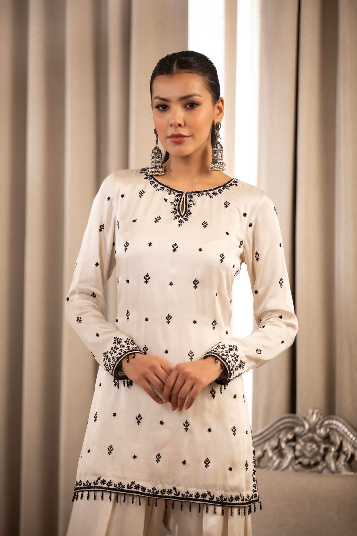 Black On White Kurta Set