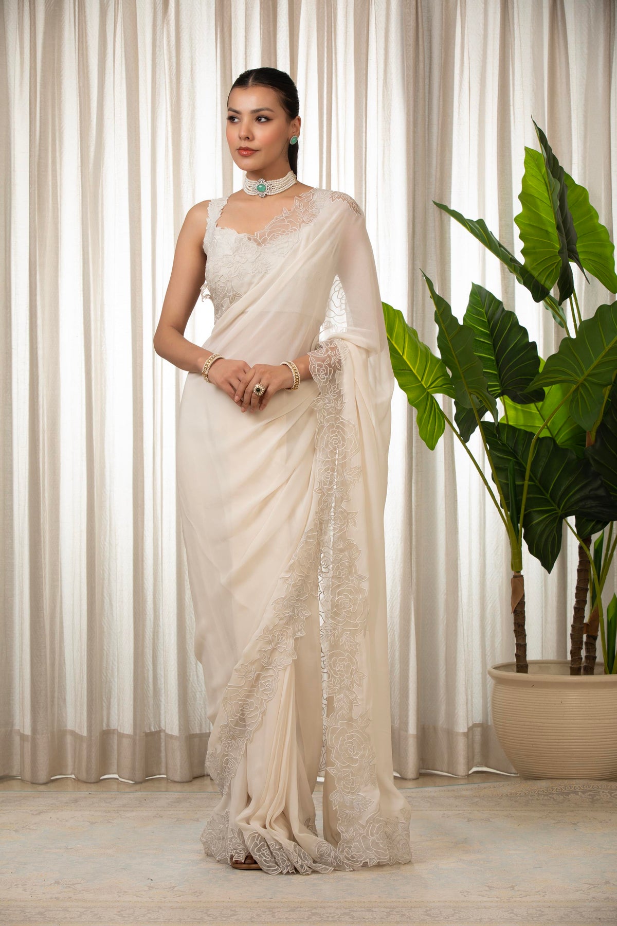White Nikaza Saree Set