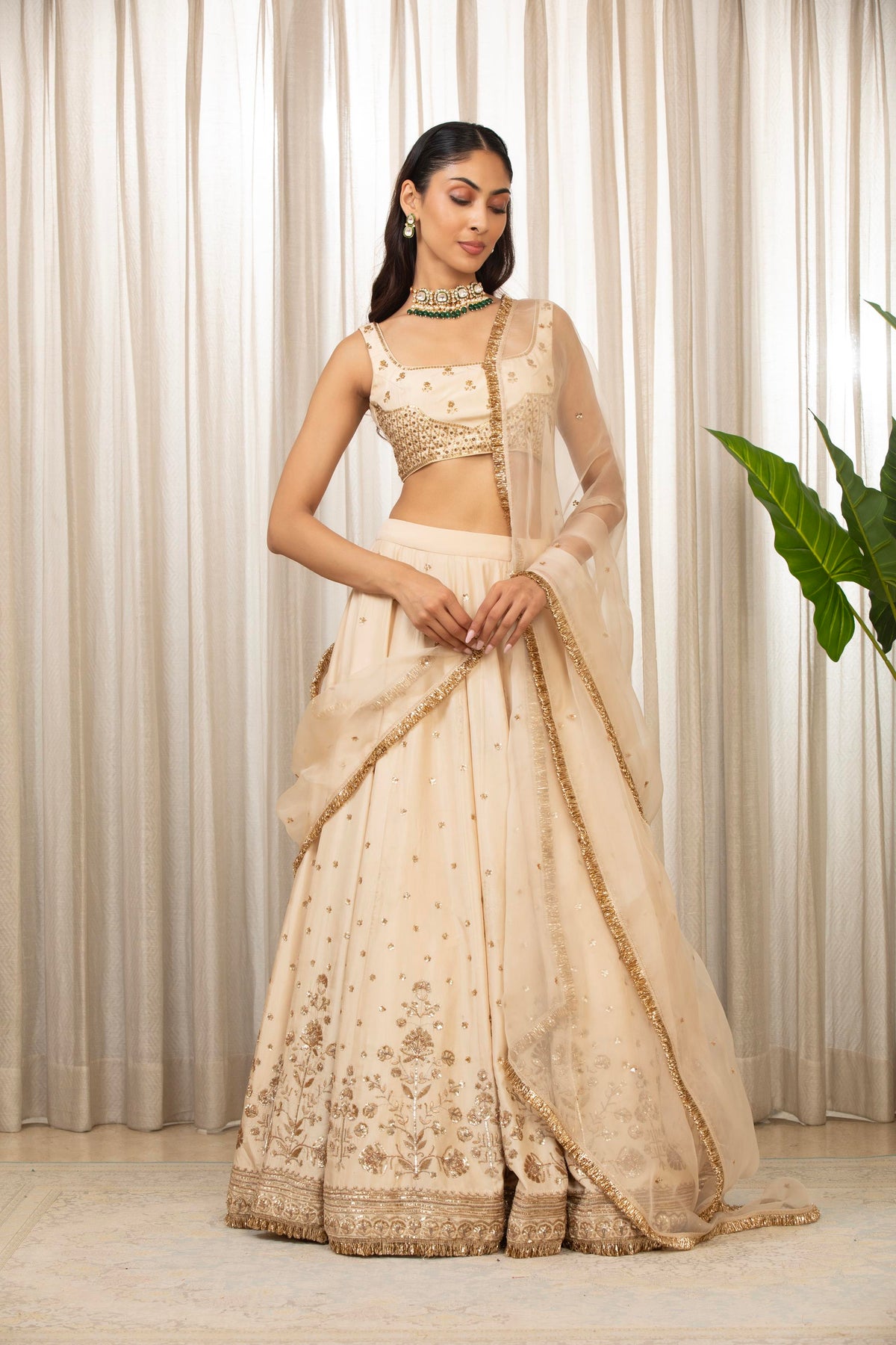 Cream Lehenga Set