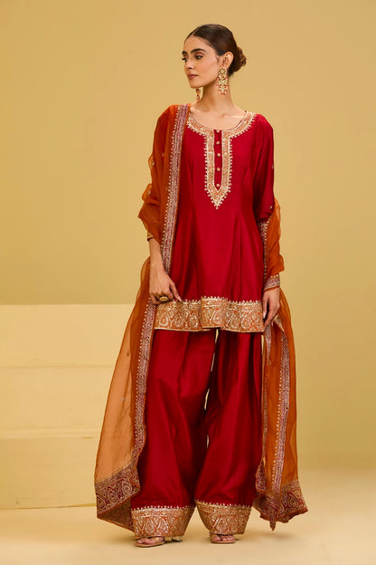 Red and Orange Salwar Set