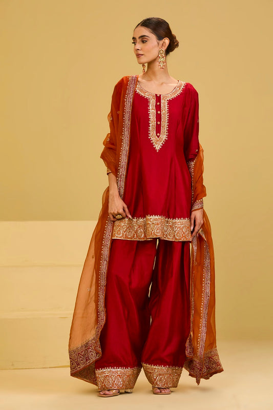 Red and Orange Salwar Set