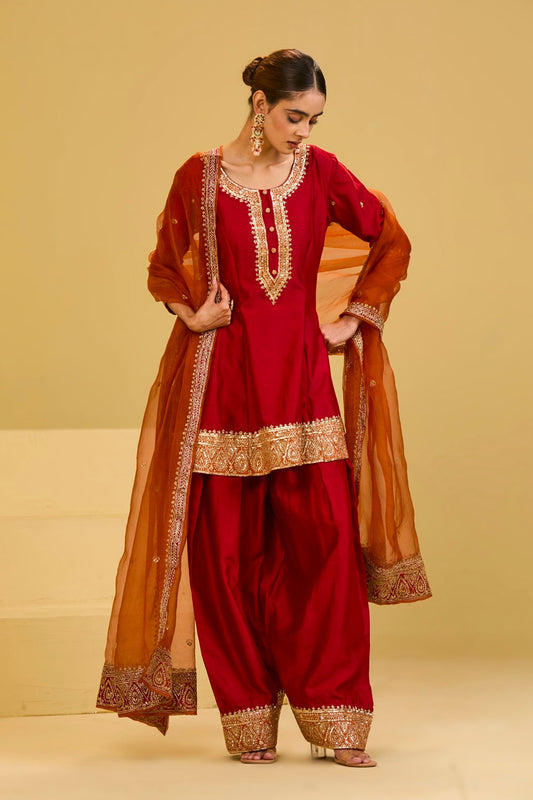 Red and Orange Salwar Set